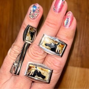 Painted Horse Cuff Links and Tie Clip